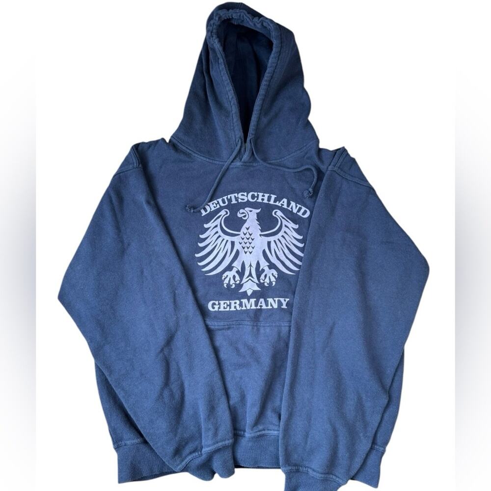 Vintage 90s | Made For You | Navy Blue Deutschland Pullover Hoodie Unisex Size M